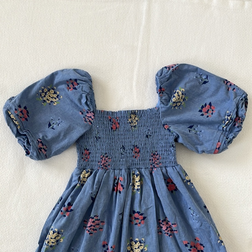 Janie and Jack Blue Smocked Floral Sundress with Puff Sleeves Girls’ 4 - Picture 3 of 6